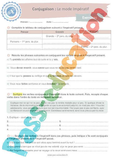 Exercice Impératif : 3ème
