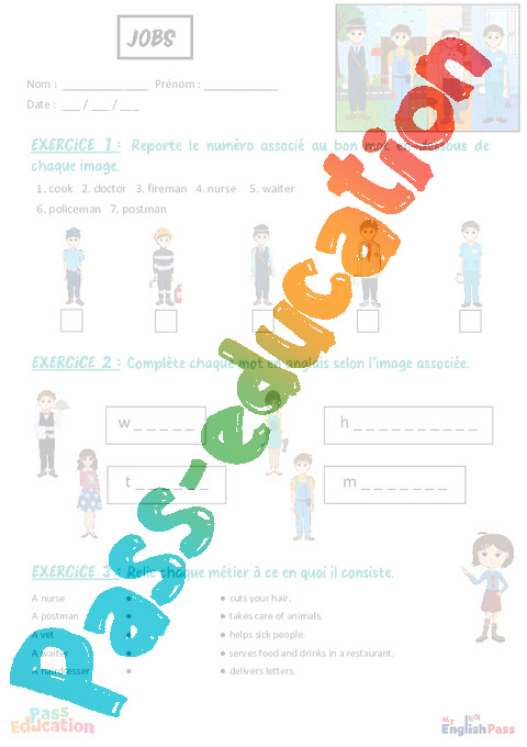 Exercice Job / Shop - Anglais : GS - Grande Section