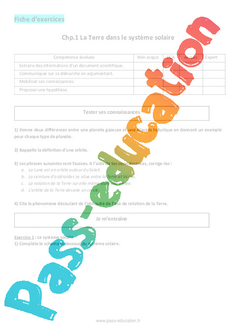 Exercice La Terre Dans Le Syst me Solaire 5 me Exercice La Terre Dans Le Syst me Solaire 5 me