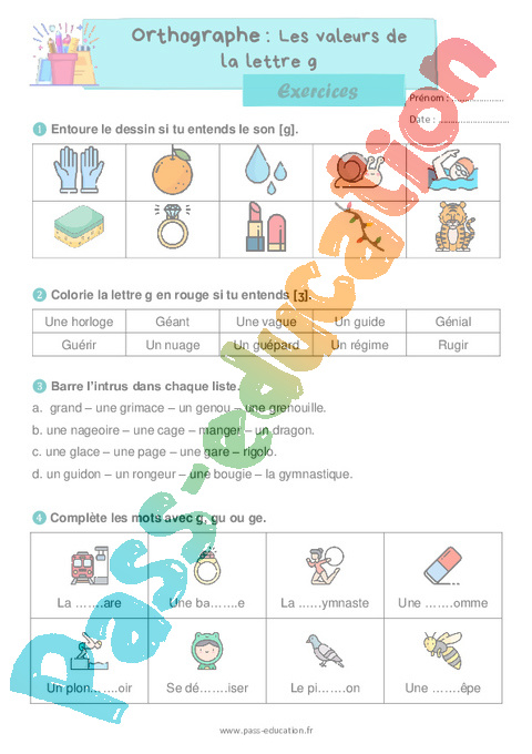 Exercice Lettre g : CE1