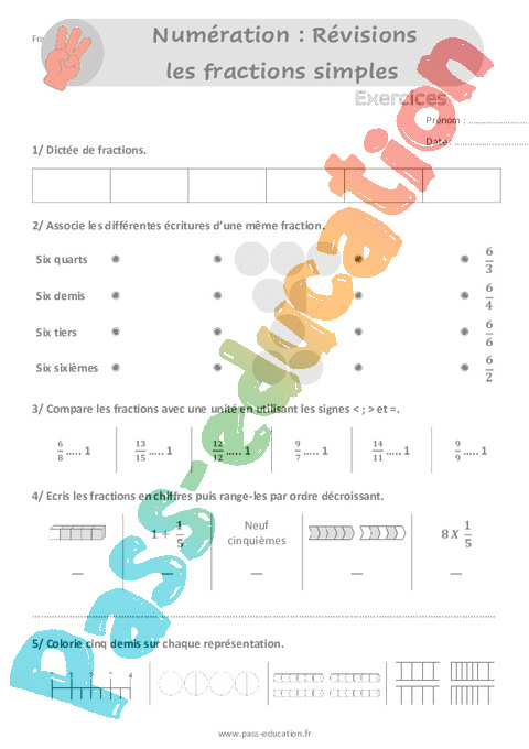 Exercice Lire / écrire / représenter des fractions simples : CM1