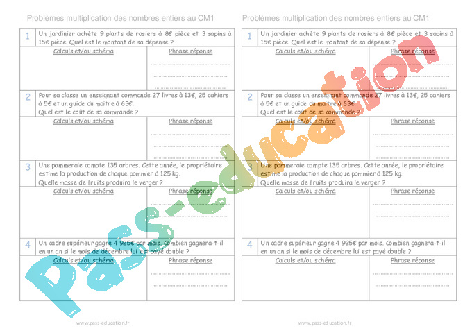 Exercice Multiplicatifs : CM1