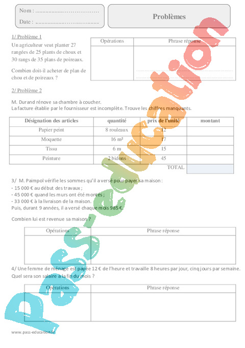 Exercice Multiplicatifs : CM2