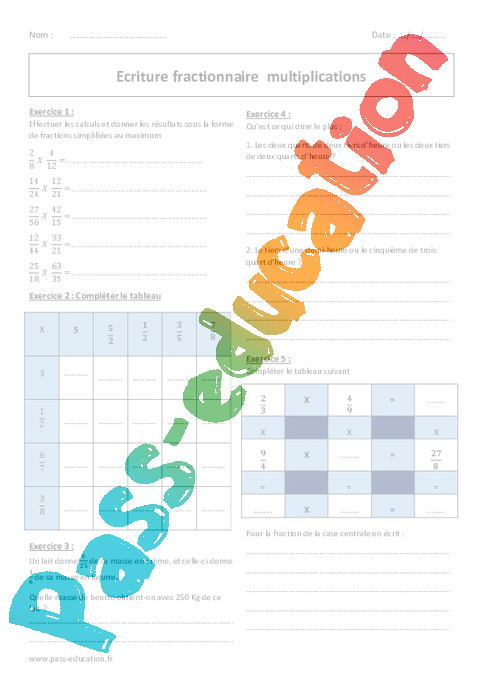 Exercice Multiplication / Division : 5ème