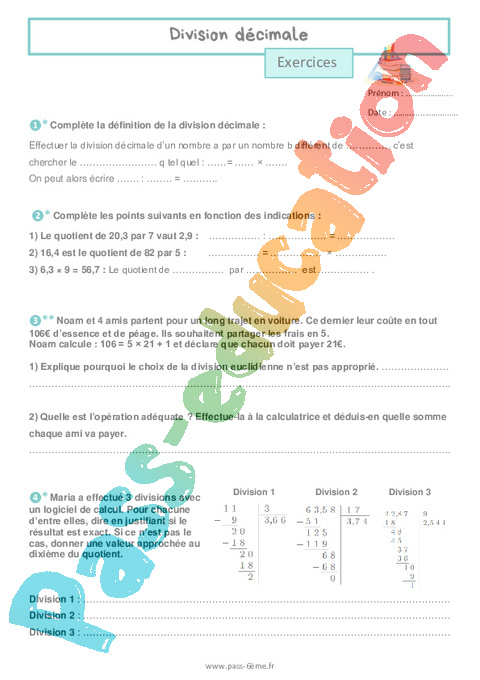 Exercice Multiplication / Division : 6ème