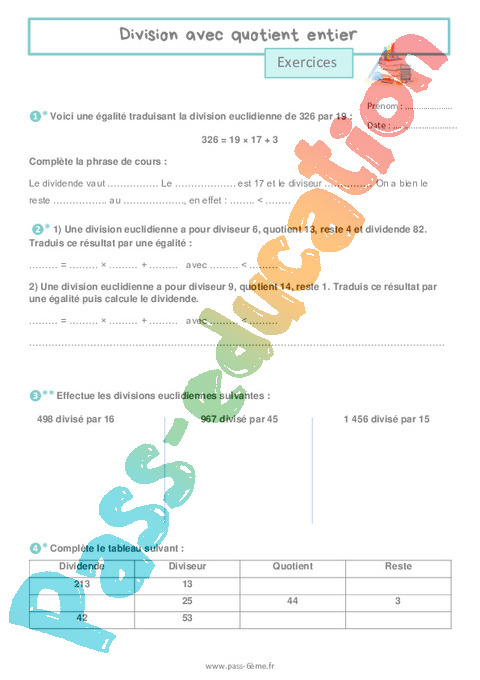 Exercice Multiplication / Division : 6ème