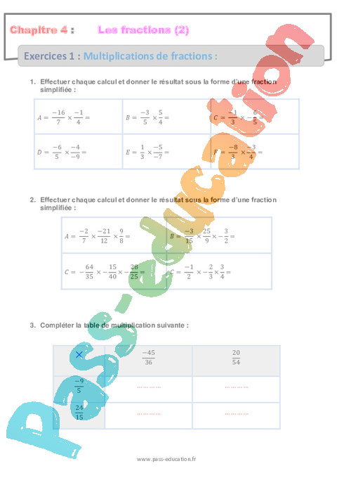 Problème-fraction 4ème Pdf Avec Correction www.pass-education.fr