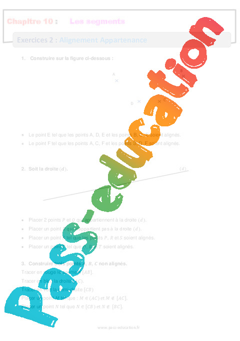 Exercice Points, alignement et appartenance : 6ème