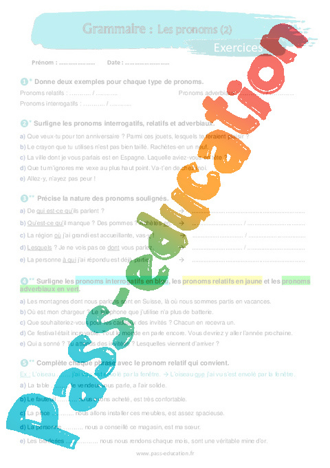 Exercice Pronom : 5ème