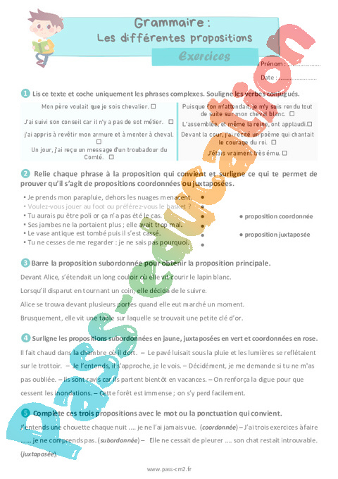 Exercice Propositions : CM2