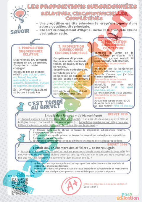 Exercice Propositions subordonnées complétives : 3ème