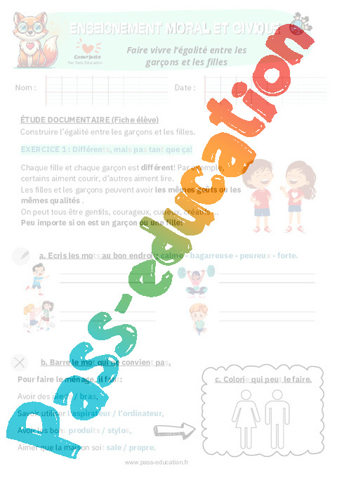 Exercice Se reconnaître comme individu et élève : CM1