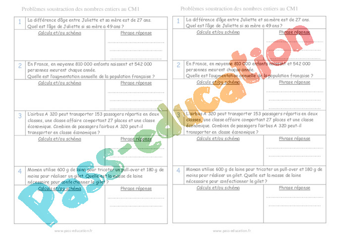 Exercice Soustractifs : CM1