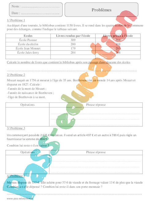 Exercice Soustractifs : CM2