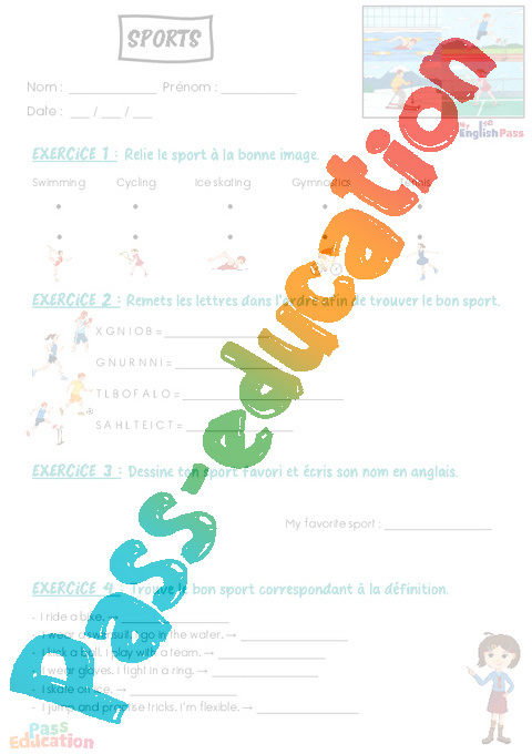 Exercice Sport / Hobbies - Anglais : GS - Grande Section