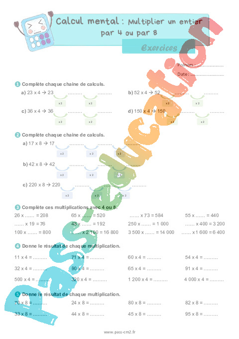 Exercice Stratégie de calcul mental : CM2