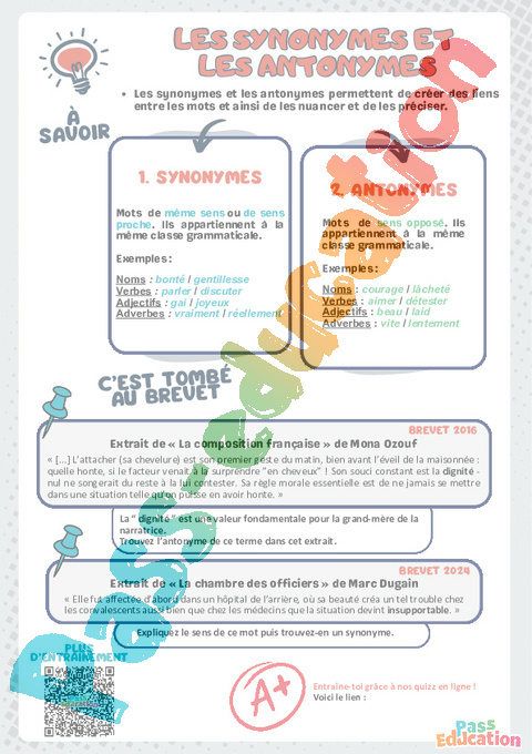 Exercice Synonymes : 3ème