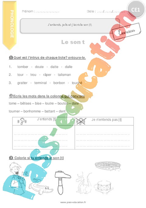 Exercice T / D - Son Complexe, Confusion : CE1 - Cycle 2 - Pass Education