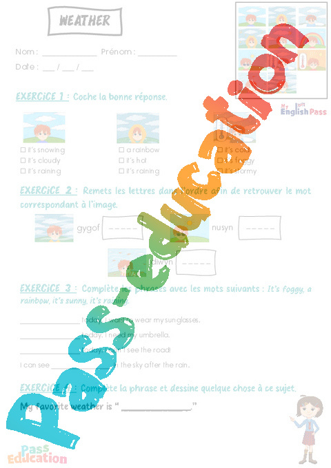 Exercice Time / Weather - Anglais : GS - Grande Section