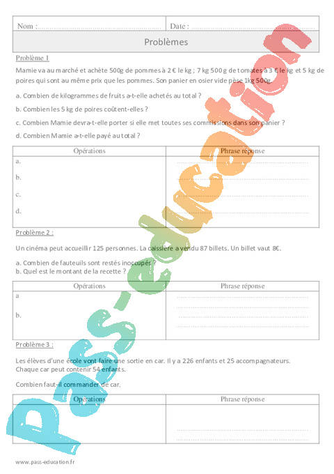 Exercice Toutes opérations : CM1