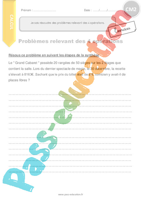 Exercice Toutes opérations : CM2