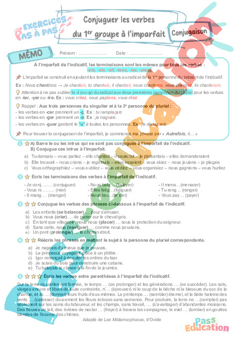 Cours et exercice : 1er groupe : 6ème