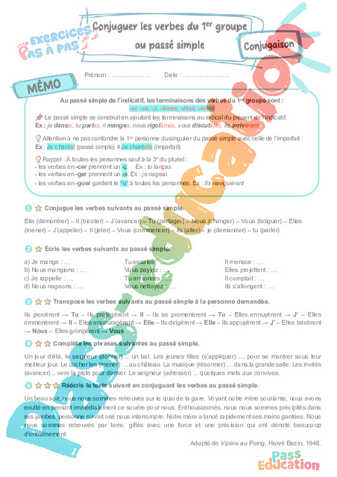 Cours et exercice : 1er groupe : 6ème