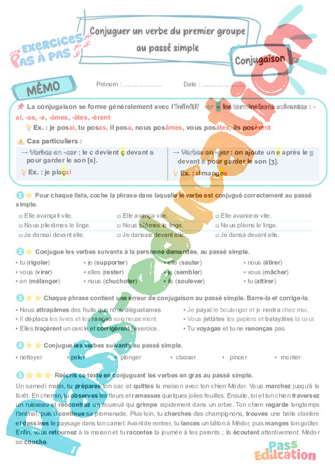 Leçon, exercice et évaluation :<br/> 1er groupe : CM2