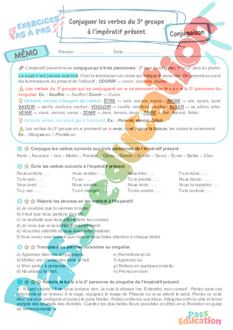 Cours et exercice : 3e groupe : 6ème