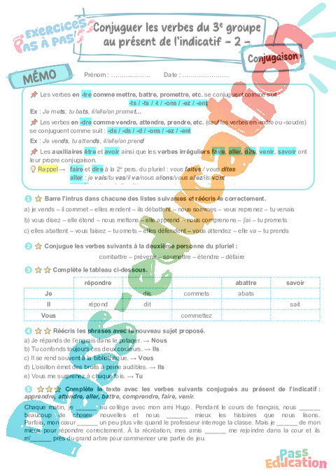 Cours et exercice : 3e groupe : 6ème
