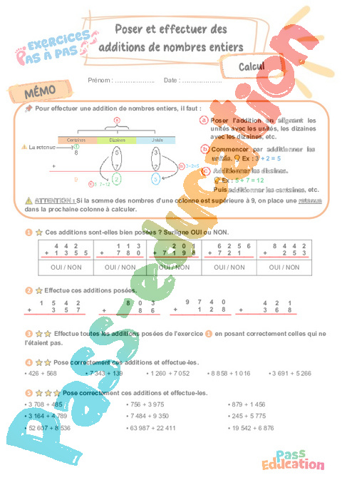 Leçon, exercice et évaluation :<br/> Addition / Dénombrement : CM2