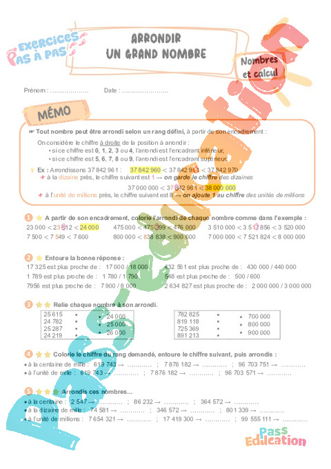 Cours et exercice : Arrondir un grand nombre : 6ème