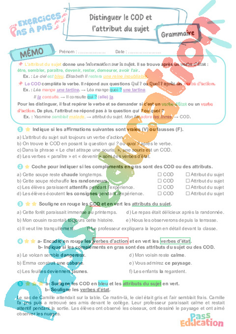 Cours et exercice : Complément du verbe : 6ème