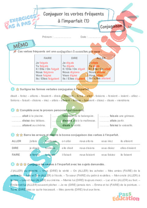 Leçon, exercice et évaluation :<br/> Conjuguer des verbes fréquents à l’imparfait : CE2