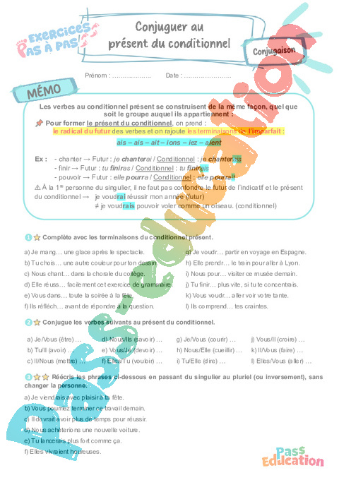 Cours et exercice : Conjuguer les verbes des trois groupes au conditionnel présent : 5ème