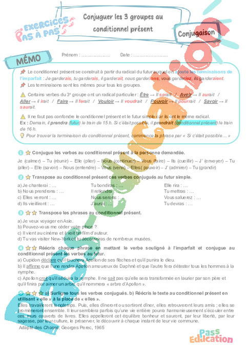 Cours et exercice : Conjuguer les verbes des trois groupes au conditionnel présent : 6ème