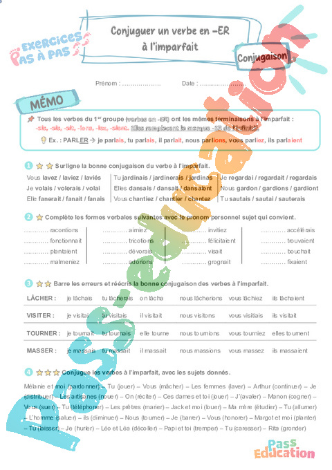 Leçon, exercice et évaluation :<br/> Conjuguer les verbes du 1er groupe à l’imparfait : CE2