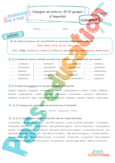 Leçon, exercice et évaluation :<br/> Conjuguer les verbes du 2e groupe à l’imparfait : CE2
