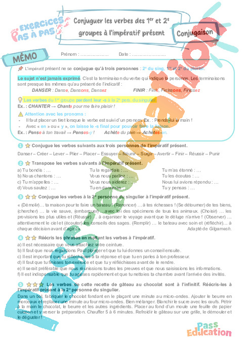 Cours et exercice : Conjuguer les verbes du 2e groupe à l’impératif présent : 6ème