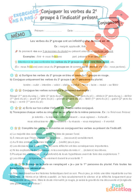 Cours et exercice : Conjuguer les verbes du 2e groupe à l’indicatif présent : 6ème