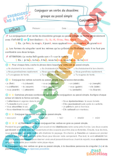 Leçon, exercice et évaluation :<br/> Conjuguer les verbes du 2e groupe au passé simple : CM2