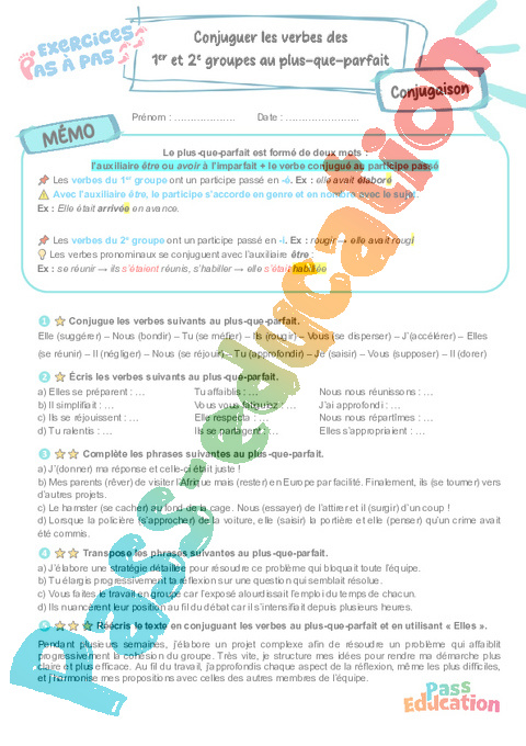 Cours et exercice : Conjuguer les verbes du 2e groupe au plus-que-parfait : 6ème