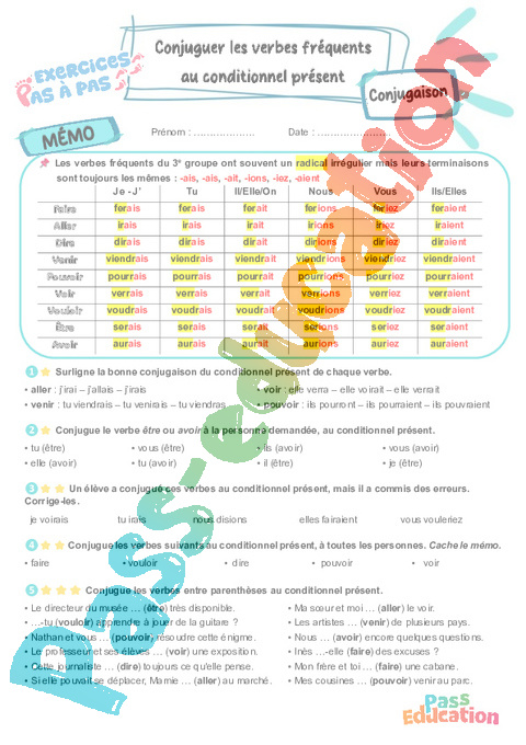 Leçon, exercice et évaluation :<br/> Conjuguer les verbes fréquents au conditionnel présent : CM2