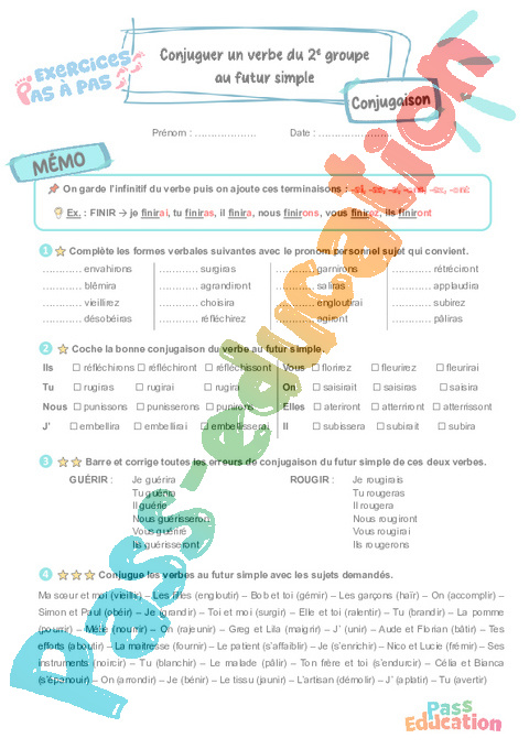 Leçon, exercice et évaluation :<br/> Conjuguer un verbe du 2e groupe au futur simple : CE2