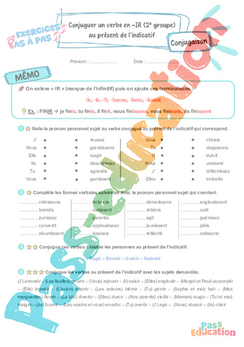 Leçon, exercice et évaluation :<br/> Conjuguer un verbe en -ir au présent de l’indicatif : CE2