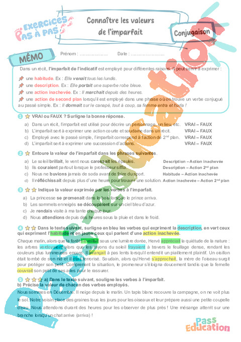 Cours et exercice : Connaître les valeurs de l’imparfait : 6ème