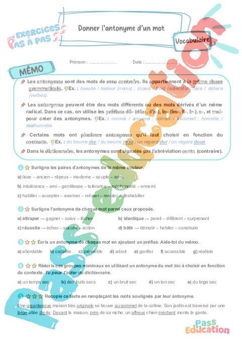 Leçon, exercice et évaluation :<br/> Cycle 3