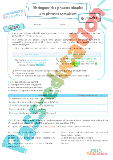 Cours et exercice : Distinguer phrase simple et phrase complexe : 5ème