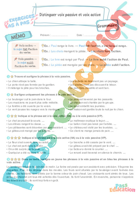 Leçon, exercice et évaluation :<br/> Distinguer voix passive et voix active : CM2