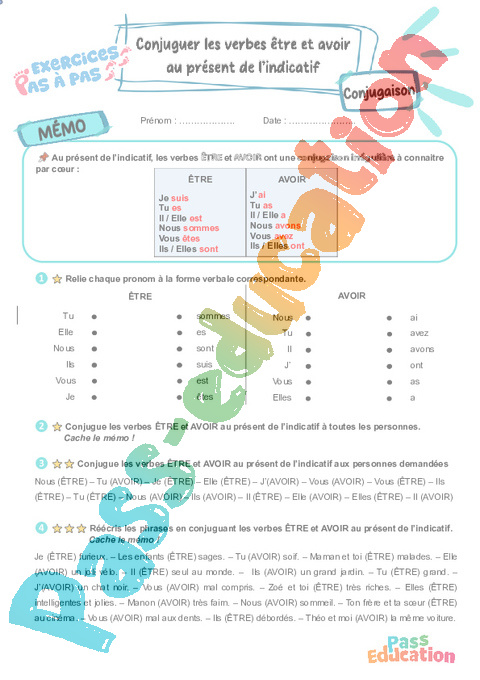 Leçon, exercice et évaluation :<br/> Être Avoir : CM2